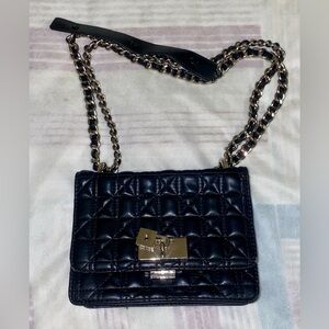 Black Quilted Chain Shoulder Bag. Steve Madden